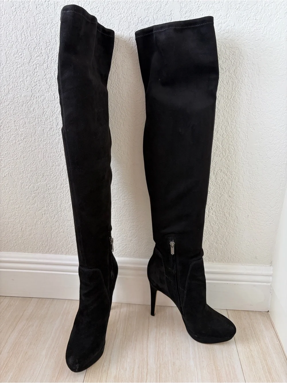 Sam Edelman Black Over-the-Knee Suede Stiletto Boot with Side Zip